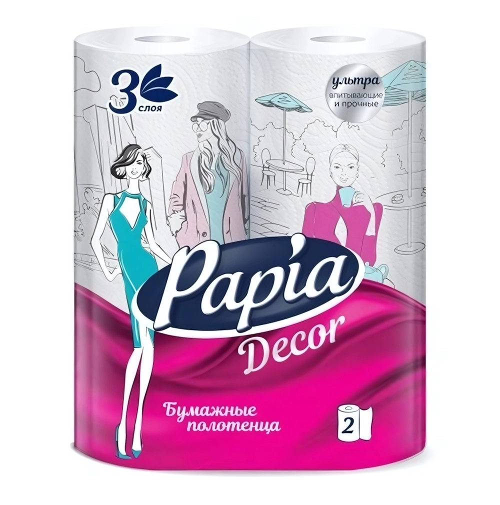 Полотенца бумажные PAPIA DECOR 3слоя 2 рулона (14) арт. 5078291