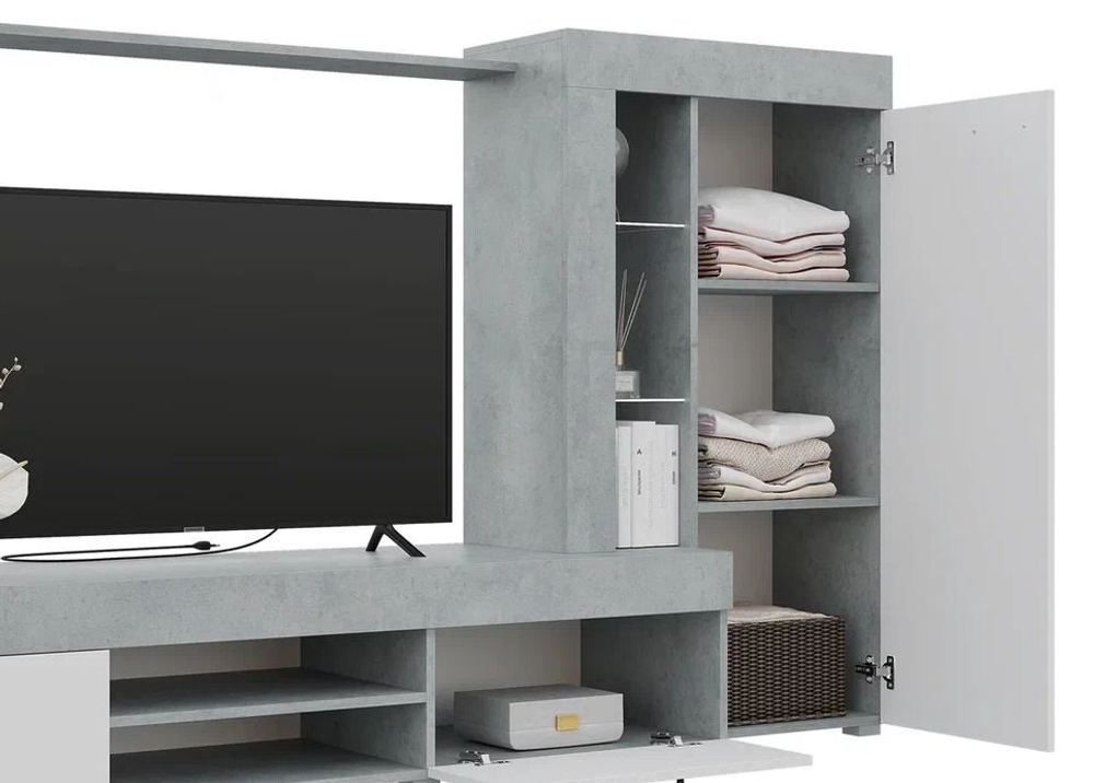 Стенка в гостиную со шкафом Белый/Бетон, Дельта, 264,8х45,6х187,4 см Горизонт