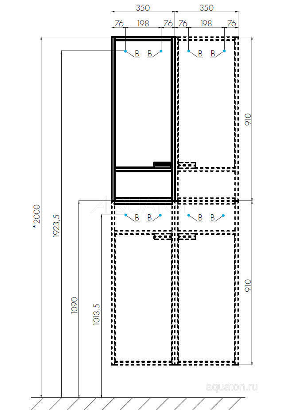 Шкаф - колонна Aquaton Флай 1-створчатый белый, дуб крафт правый 1A237903FAX1R