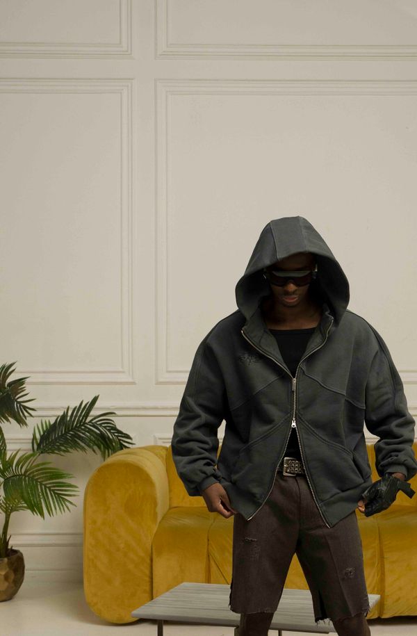 Худи Zip 2black Vintage темно-серый - фото 4