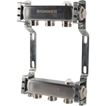 Коллектор Rommer 1"x3/4" на 3 контура для радиаторной разводки (нерж. сталь) RMS-4401-000003