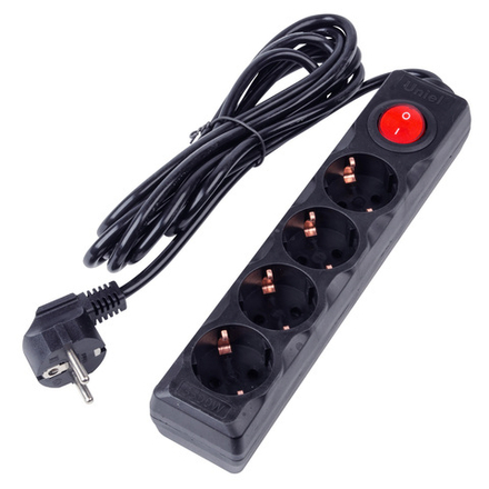 S-GCU4-3B BLACK Удлинитель серии Ultra. шнур 3м.. 4 гнезда. 16A. с-з. Черный. TM Uniel