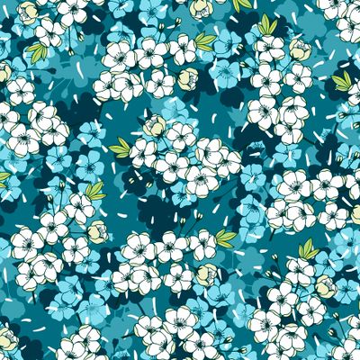 Seamless pattern of flowers, apple tree branches.
