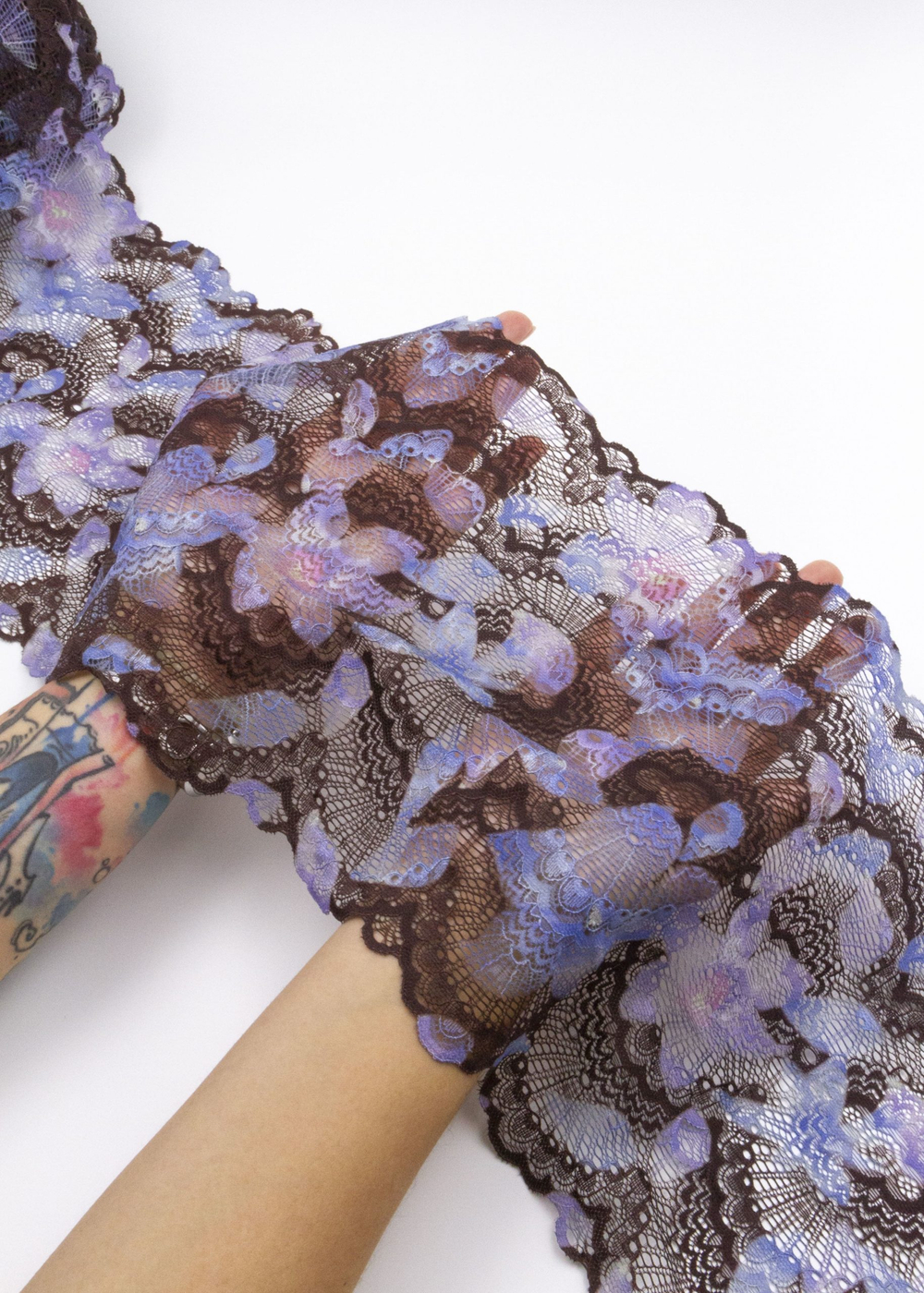 Эластичное кружево горький шоколад с мультиколор ширина 19 см