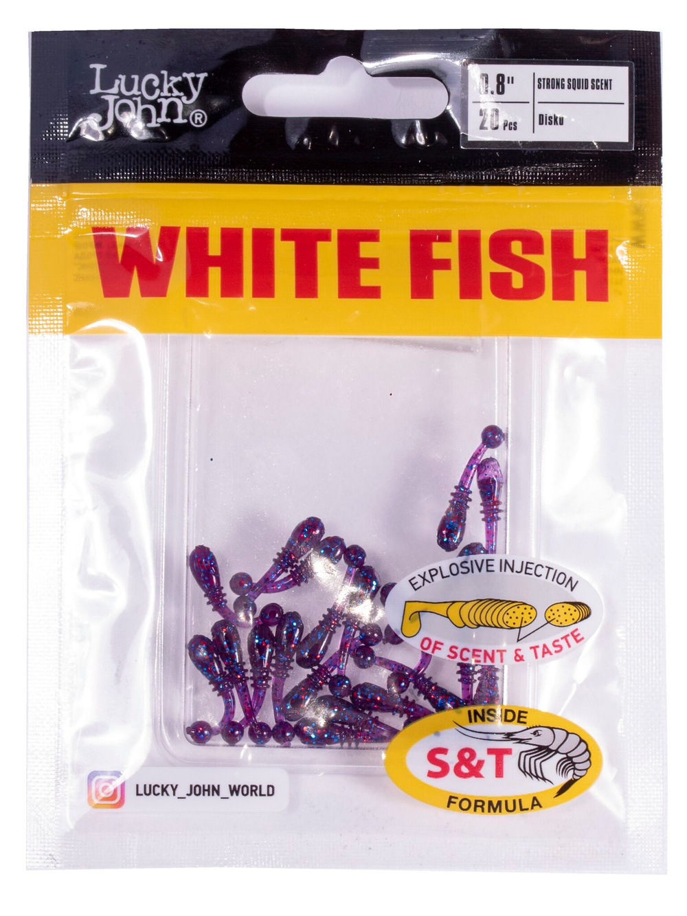 Слаги съедобные Lucky John White Fish 0.8" (2 см), цвет S63, 20 шт