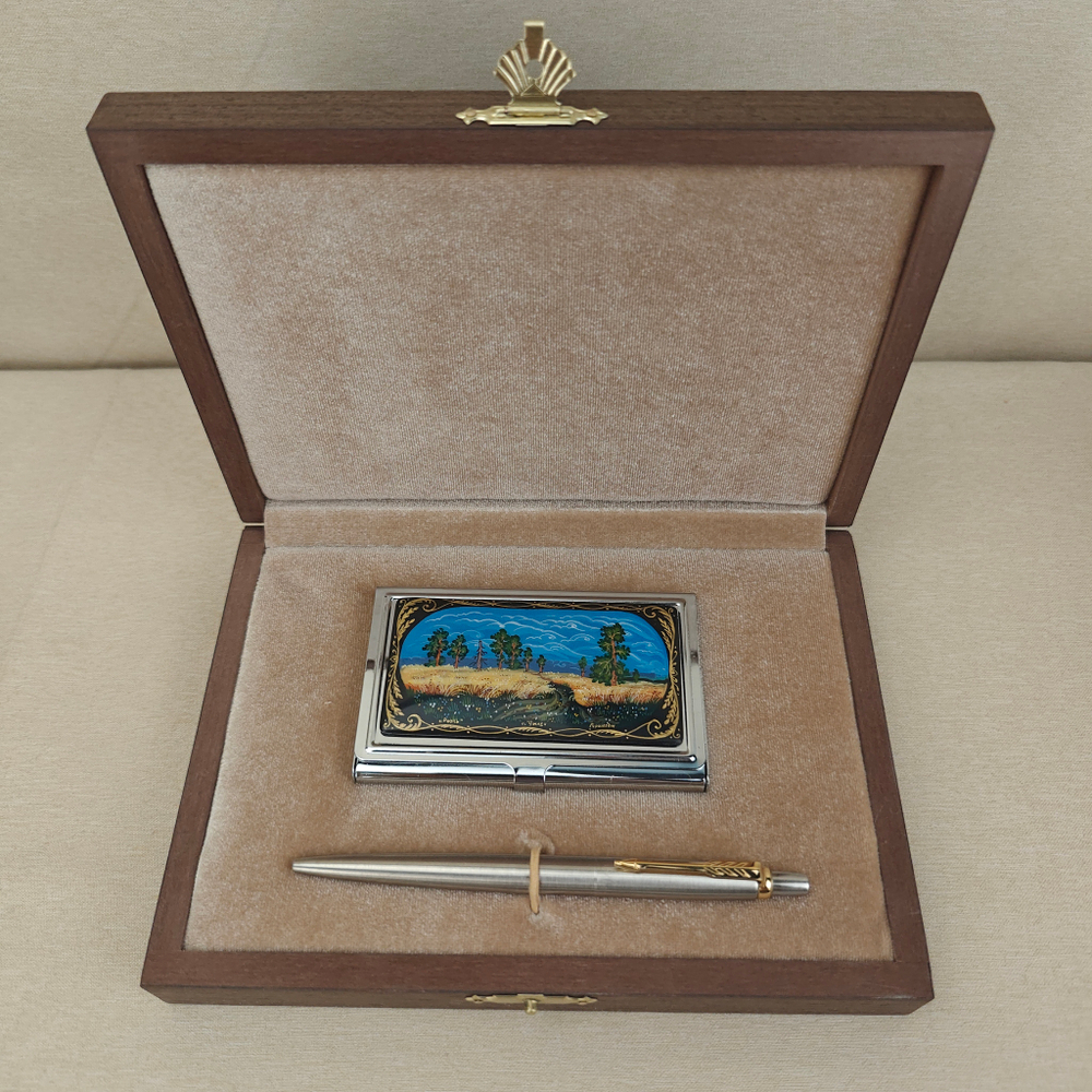 Набор подарочный "Рожь" с ручной росписью в футляре