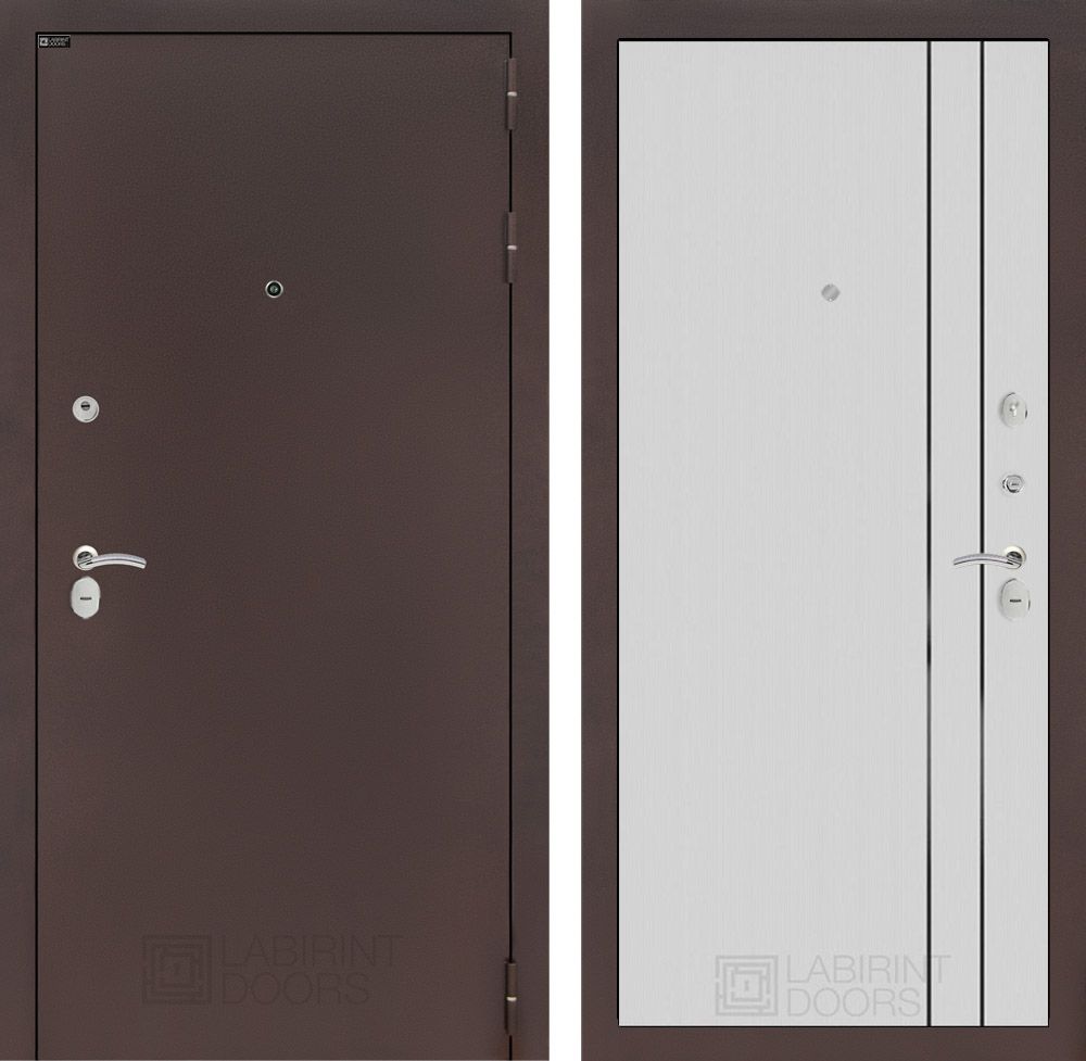 Входная дверь Лабиринт КЛАССИК антик медный - 10 Белый софт рельеф