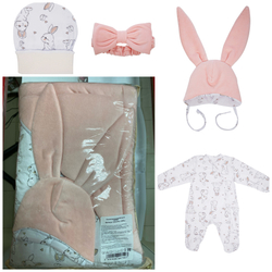 Комплект на выписку 5 предметов "Розовые зайцы"