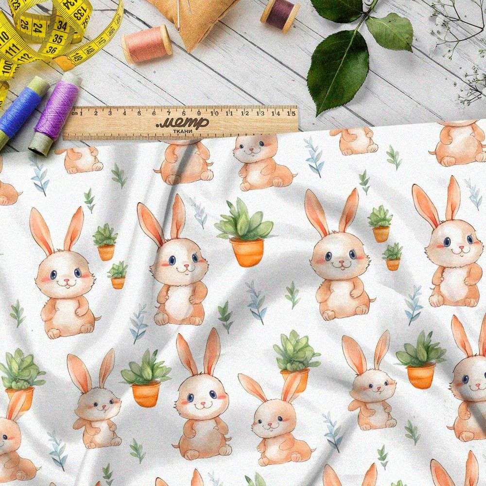 Ткань премиум интерлок забавные зайки