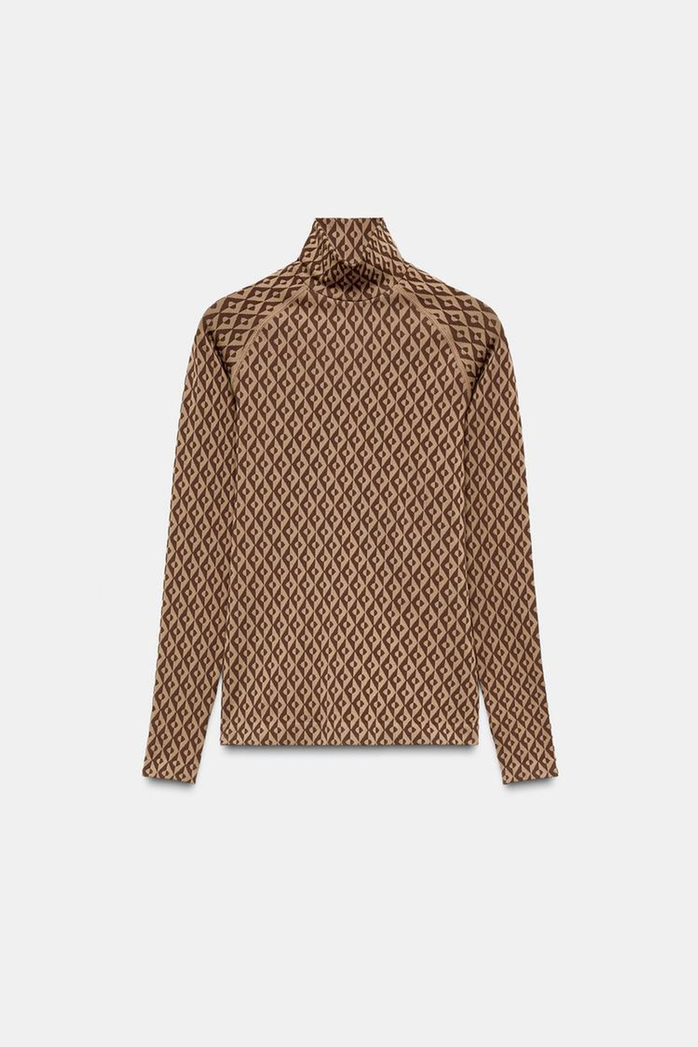 ZARA ТЕРМОФУТБОЛКА SKI COLLECTION С КОНТРАСТНЫМ УЗОРОМ, ТАБАЧНЫЙ