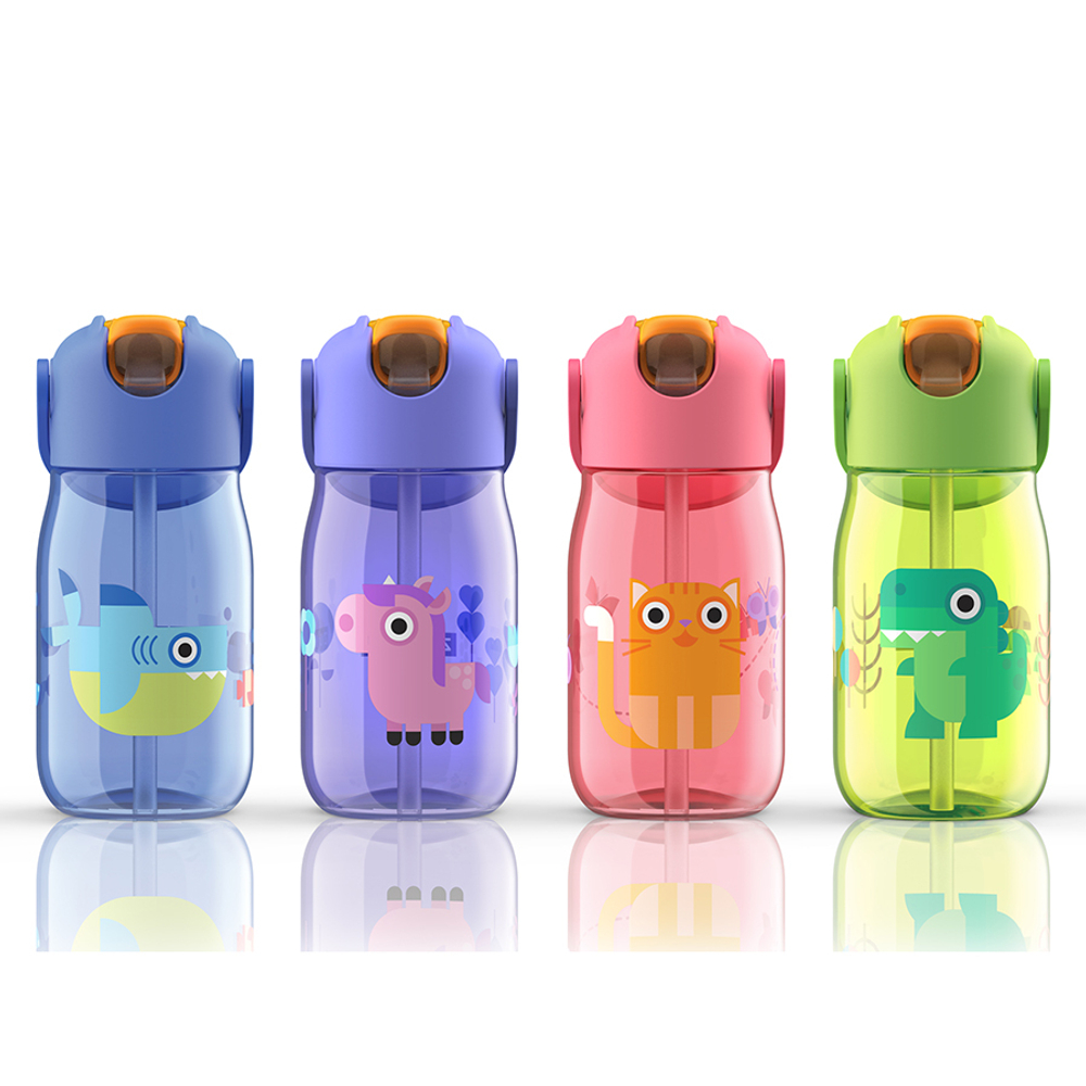 Бутылочка детская с силиконовой соломкой 415мл фиолетовая Zoku