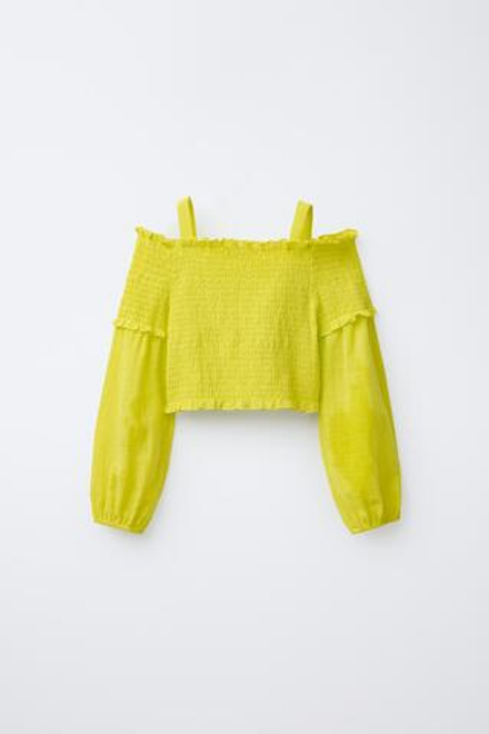 ZARA ЭЛАСТИЧНЫЙ ТОП C БРЕТЕЛЯМИ, НЕОНОВО-ЛАЙМОВЫЙ