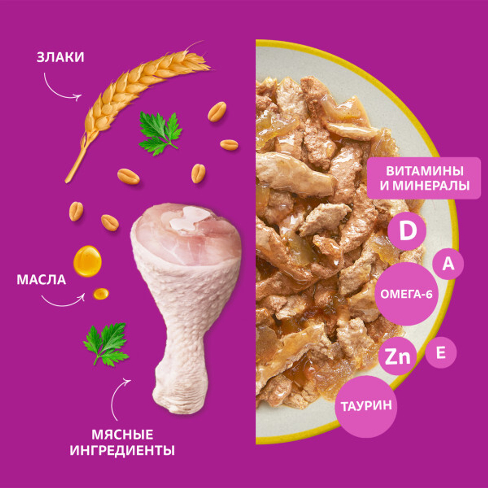 Влажный корм для взрослых кошек Курица в желе, 75г Whiskas