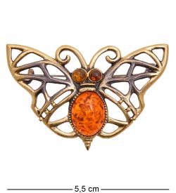 AM-3482 Брошь «Мотылек Ажурный» (латунь, янтарь)