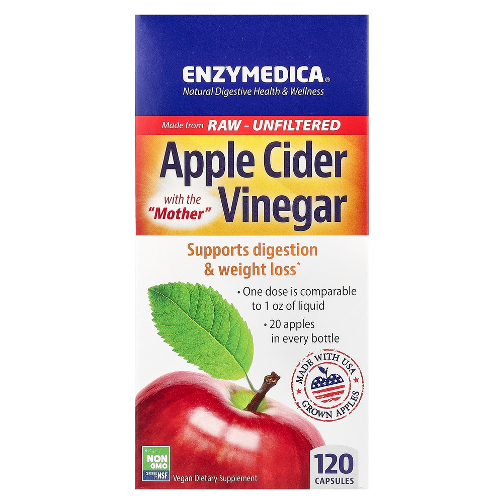 Enzymedica, яблочный уксус с уксусной маткой, 120 капсул (355 мг в 1 капсуле)
