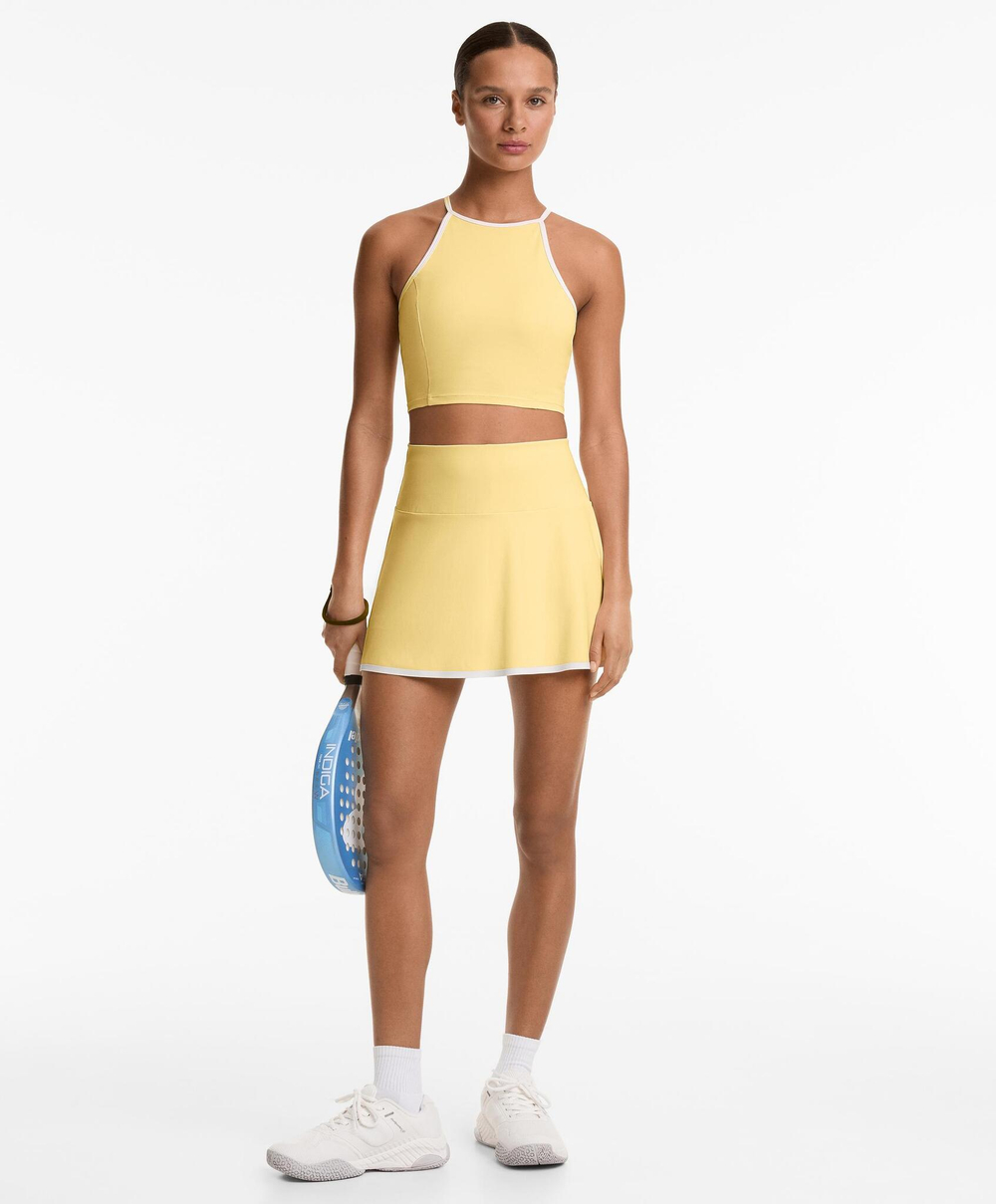 Oysho Майка Comfortlux с вырезом халтер и окантовкой, желтый