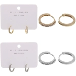 Серьги из гиппоалергенного металла со стразами «ПАЛУМНА», кольца, цвет золото и серебро, 1,2-dсм