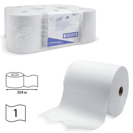 Полотенца бумажные рулонные KIMBERLY-CLARK Scott, КОМПЛЕКТ 6 шт., 304 м, белые.