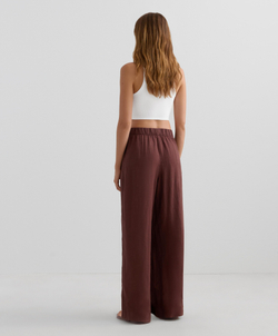 OYSHO Широкие прямые брюки из 100% льна с перекрестным кроем спереди, винный