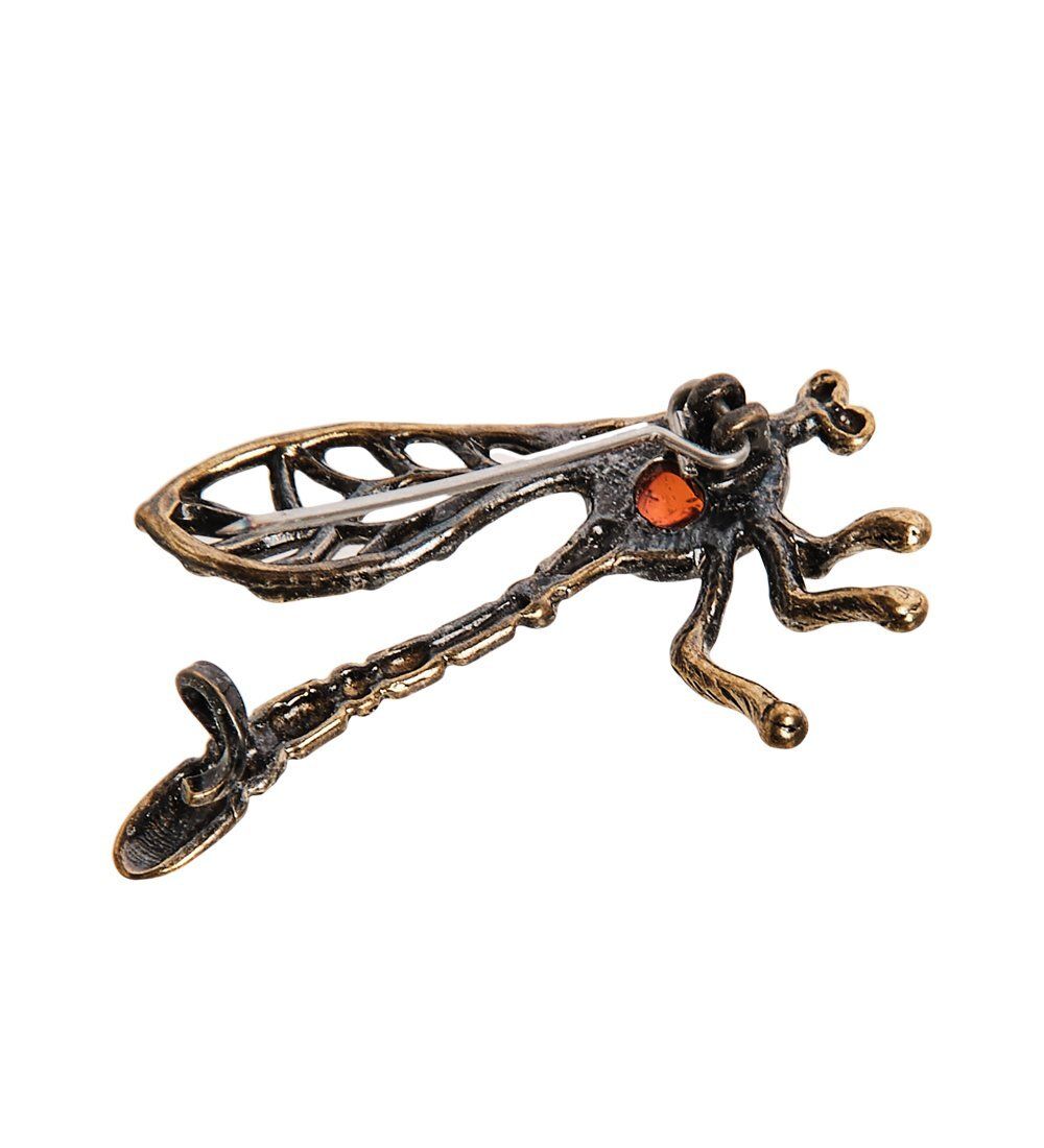 AM-2645 Брошь «Стрекоза Ажурная» (латунь, янтарь)