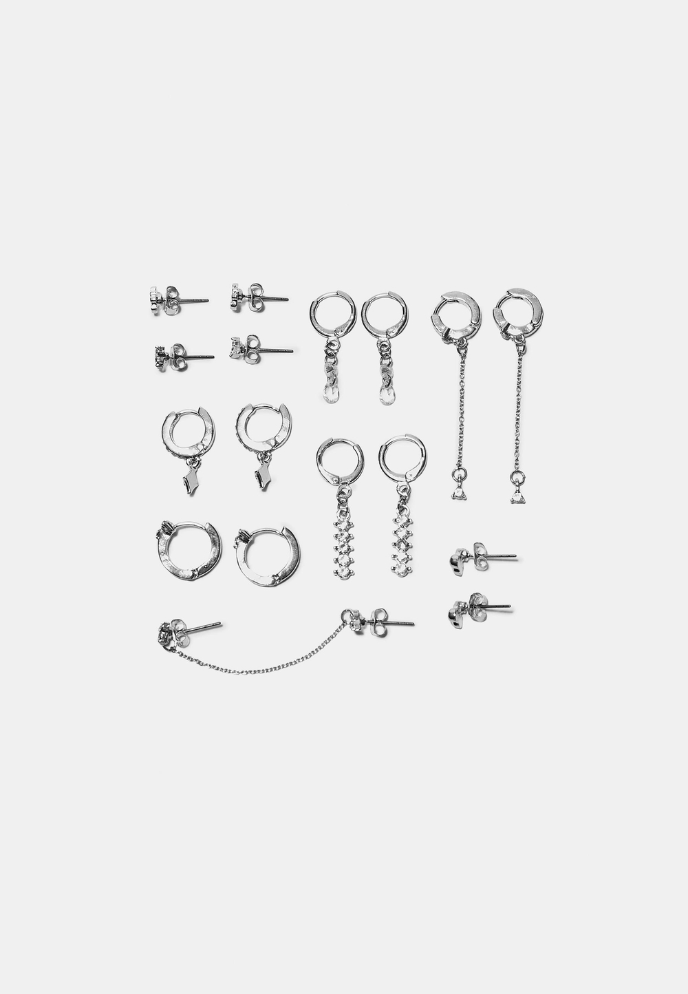 STRADIVARIUS Набор из 9 пар сережек с вишней и стразами, серый