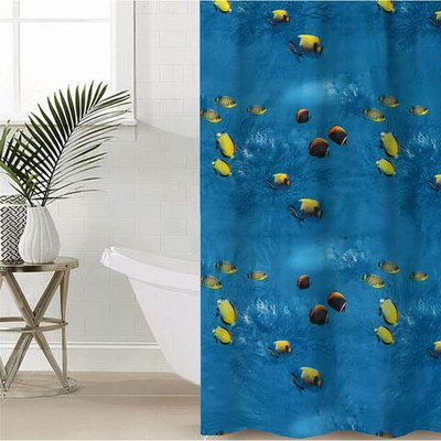 Синяя штора для ванны «Рыбки» (180х180 см) (Цвет: не задано)