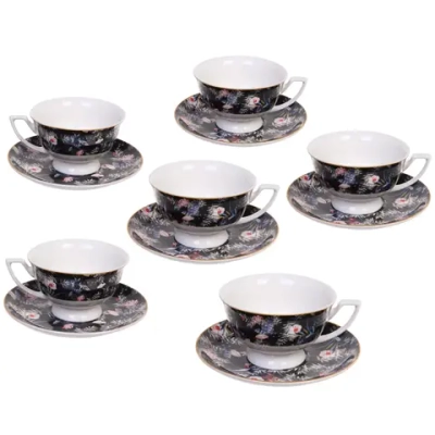 Чайный набор 12 предметов «Paradise» (6кружек 200мл+6блюдец), черный