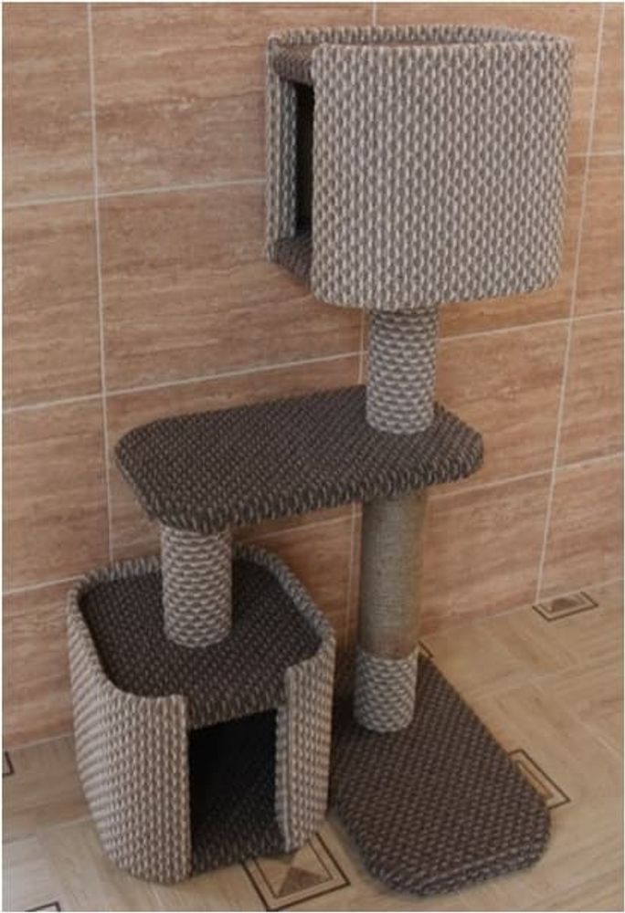 Когтеточка Кошачья крепость №6, 2 домика, выс 100см, основание 57*72, джут (ЕТК ЗОО)