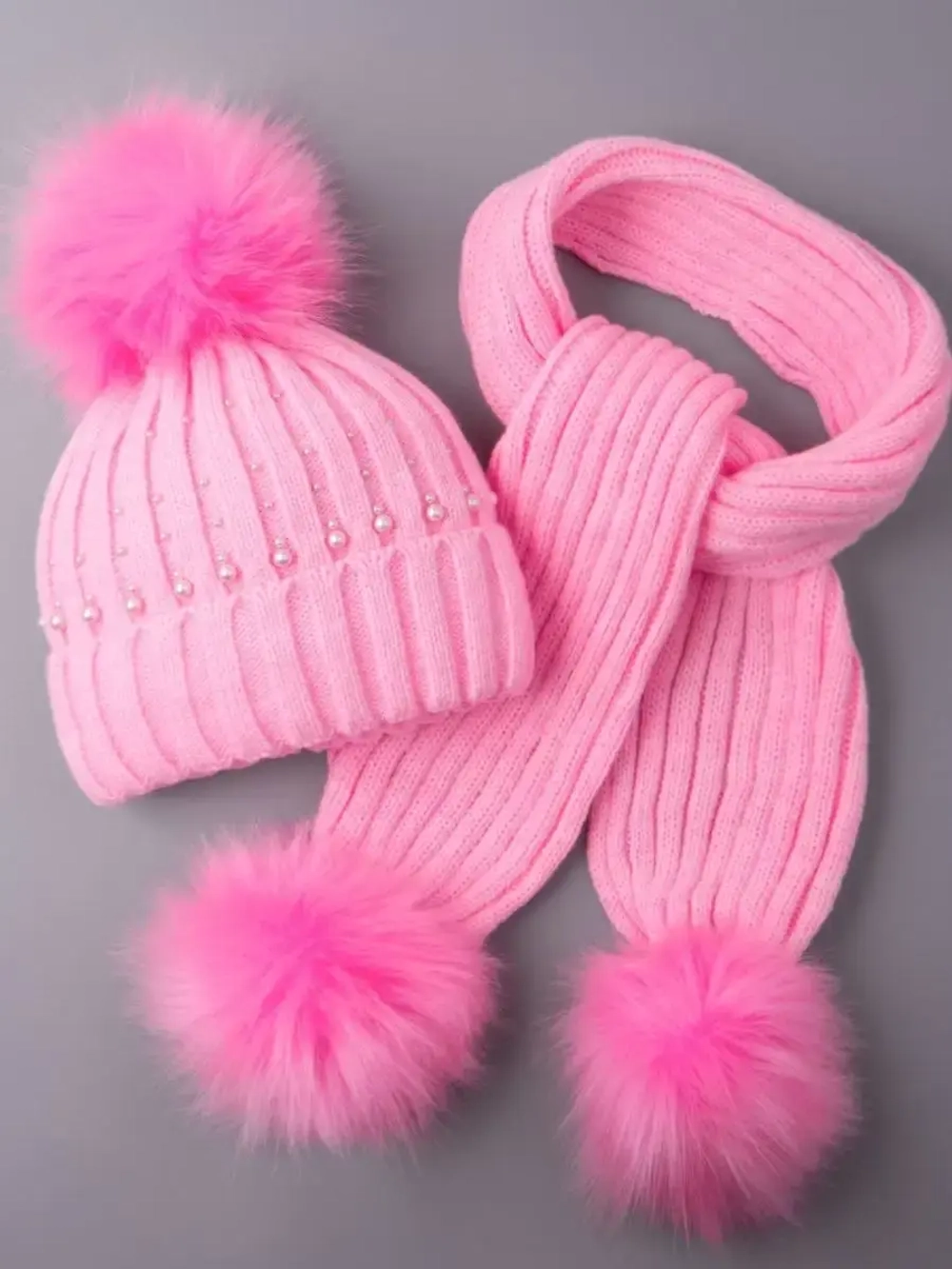 Шапка для девочки зимняя вязаная и шарф