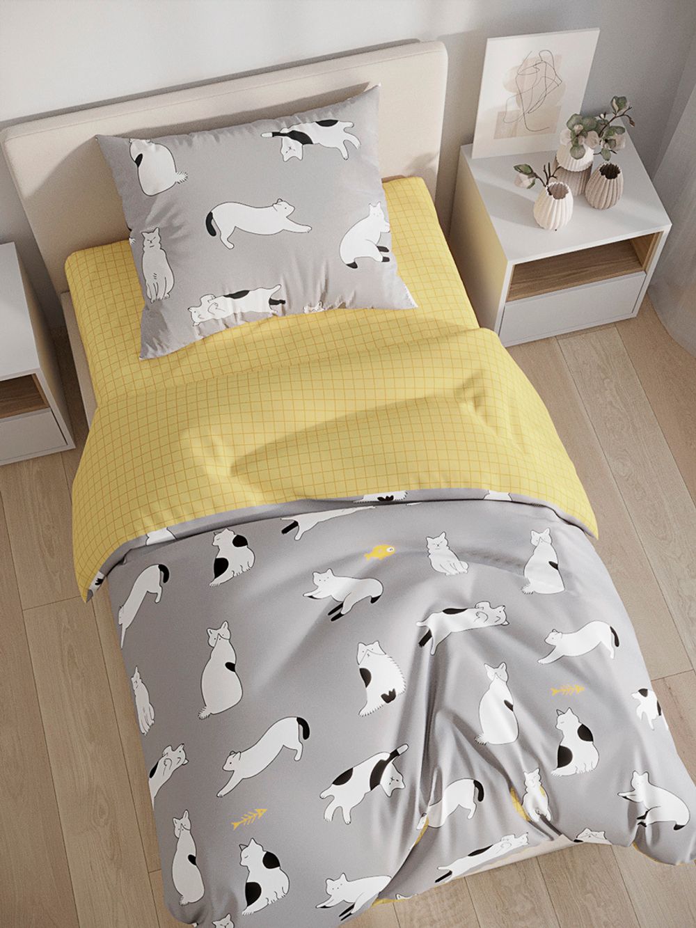 Постельное белье поплин Сказка "Локи/Локи (компаньон)" 1,5-сп  Наволочка 50х70 см 1 шт Простынь  150x215 см Пододеяльник 145x215 см