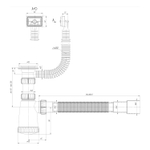 Сифон 1 1/2*40 с прямоуг. переливом, с гофрой 40*40*50 (800мм) BG2280 ИНКОПЛАСТ (винт М6*60)