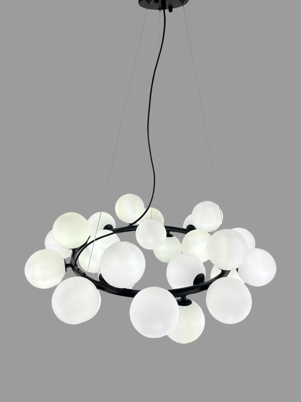 Люстра подвесная Lanbos, 25 ламп G9, 175 Вт LED, до 30 кв м, черная c белыми плафонами