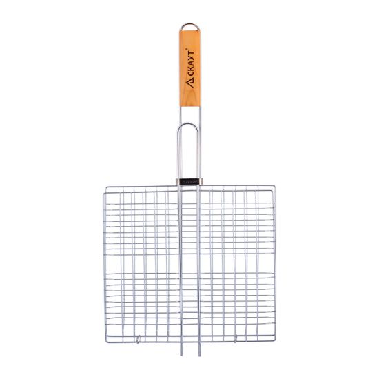 Решетка для гриля 27х24х2,5 см. из хромированной стали СКАУТ СК-0702 с деревянными ручками