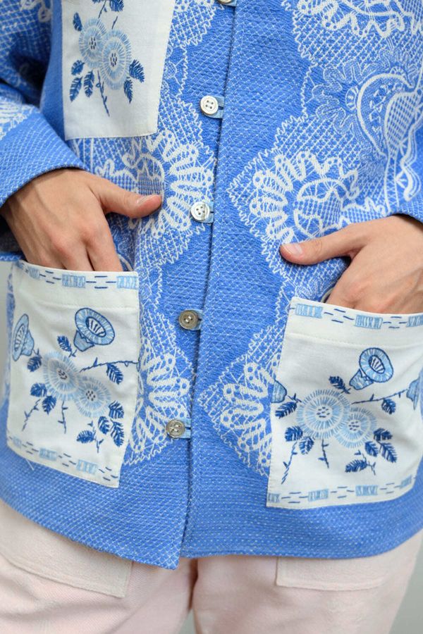 Куртка Украшенная Светло-Голубыми Цветами / Light Blue Flowers Jacket синяя - фото 7