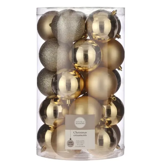 Набор пластиковых шаров Рокси 80 мм., 25 шт., золотой, House of seasons (84714)