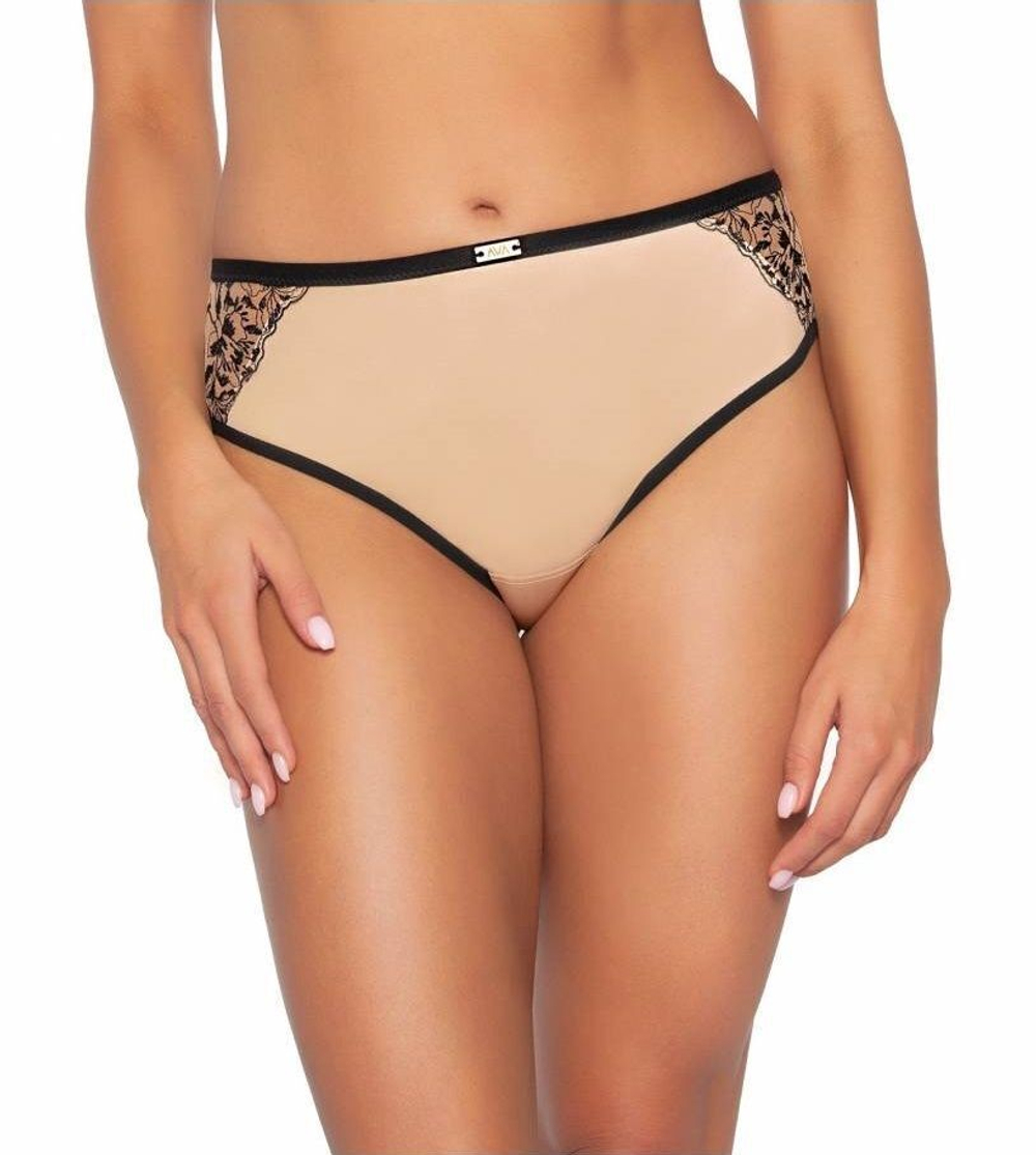 Трусики-слипы с контрастными резинками и вышивкой (Размер: XXL) (Цвет: черный с бежевым)