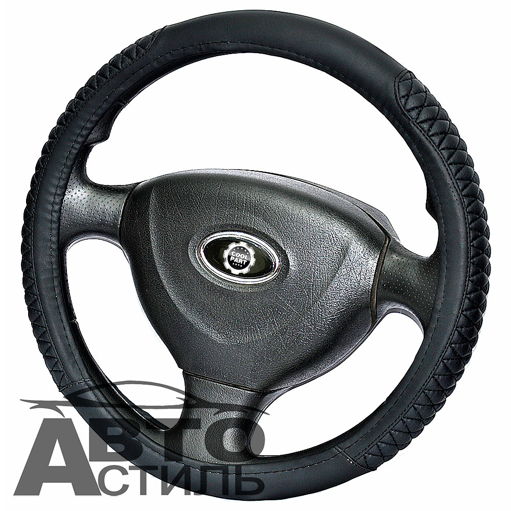 Оплетка на руль круглая Coolpart MAXIMAL (37*38) к/з черный/черный A  HT140-BLBL