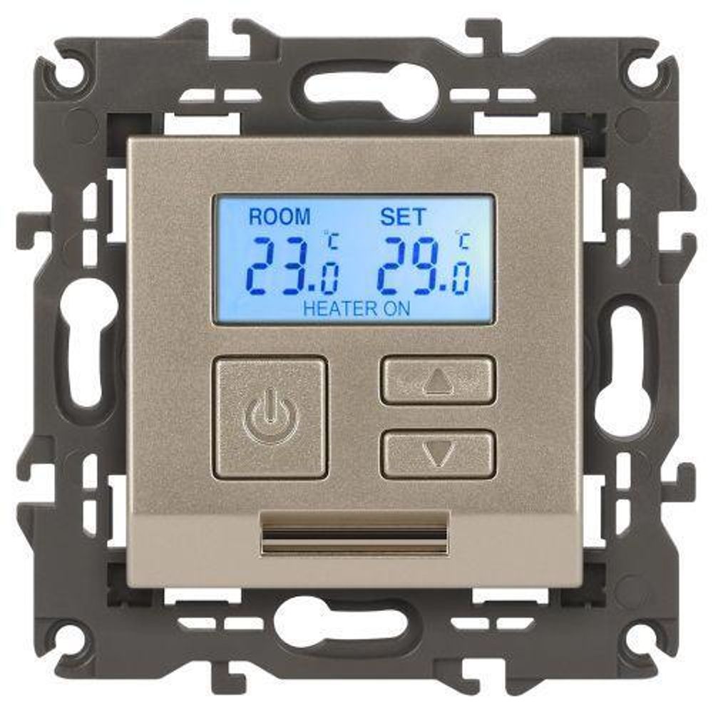 Терморегулятор универсальный 14-4111-04 230В-Imax16А Elegance шампань ЭРА Б0034378 Терморегулятор универсальный 14-4111-04 230В-Imax16А Elegance шампань ЭРА Б0034378