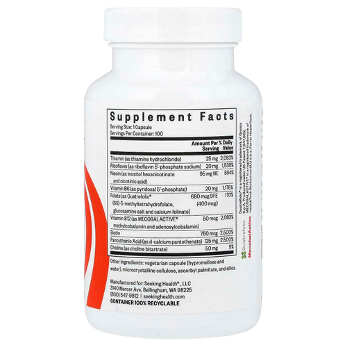 Seeking Health, комплекс витаминов группы B Plus с холином, 100 капсул