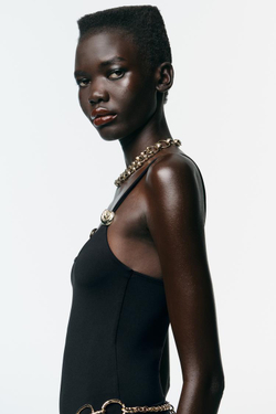 ZARA БОДИ ИЗ ПОЛИАМИДА С РАКУШКАМИ, ЧЕРНЫЙ