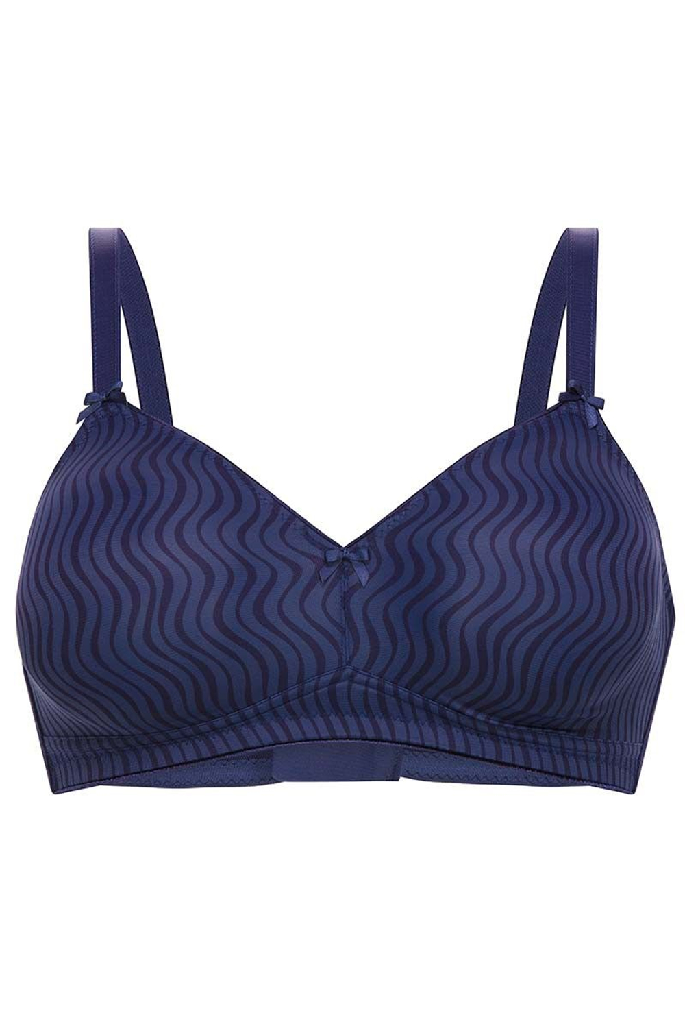 Синий бюстгальтер без косточек с рисунком в виде волн (Размер: 90E) (Цвет: синий)
