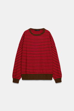 ZARA СВИТЕР ИЗ 100% ШЕРСТИ В ПОЛОСКУ, ПОЛОСКИ