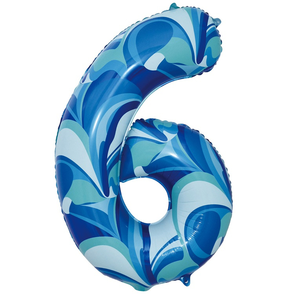 Шар Фольгированный Цифра 6 Мрамор голубой (Голубой)