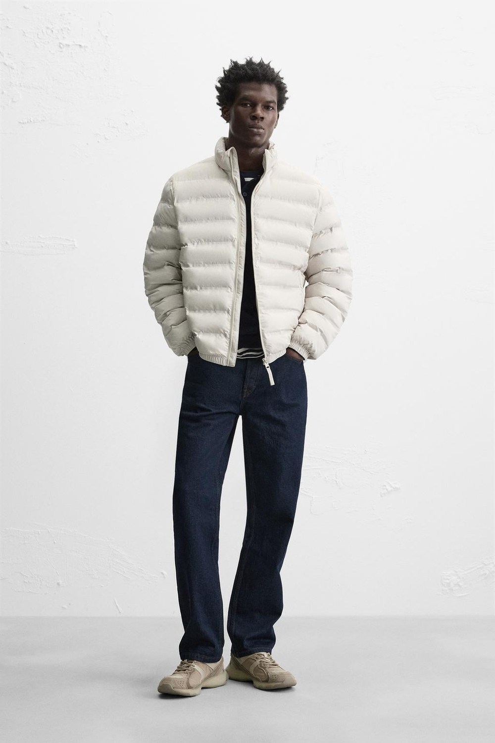 ZARA ЛЕГКАЯ СТЕГАНАЯ КУРТКА WATER REPELLENT, КАМЕННО-СЕРЫЙ