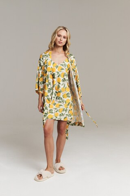 Шелковый халат-кимоно с лимонами