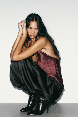 ZARA КОЖАНЫЕ БОТИЛЬОНЫ НА ВЫСОКОМ КАБЛУКЕ, ЧЕРНЫЙ