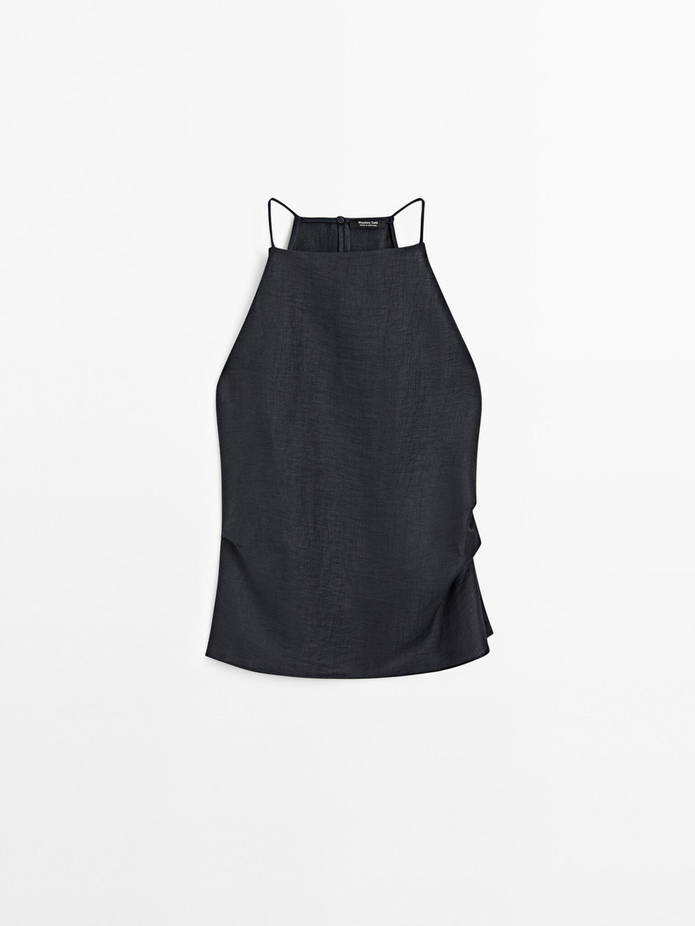 Massimo Dutti Топ из смесового льна с горловиной халтер и квадратным вырезом, темно-синий