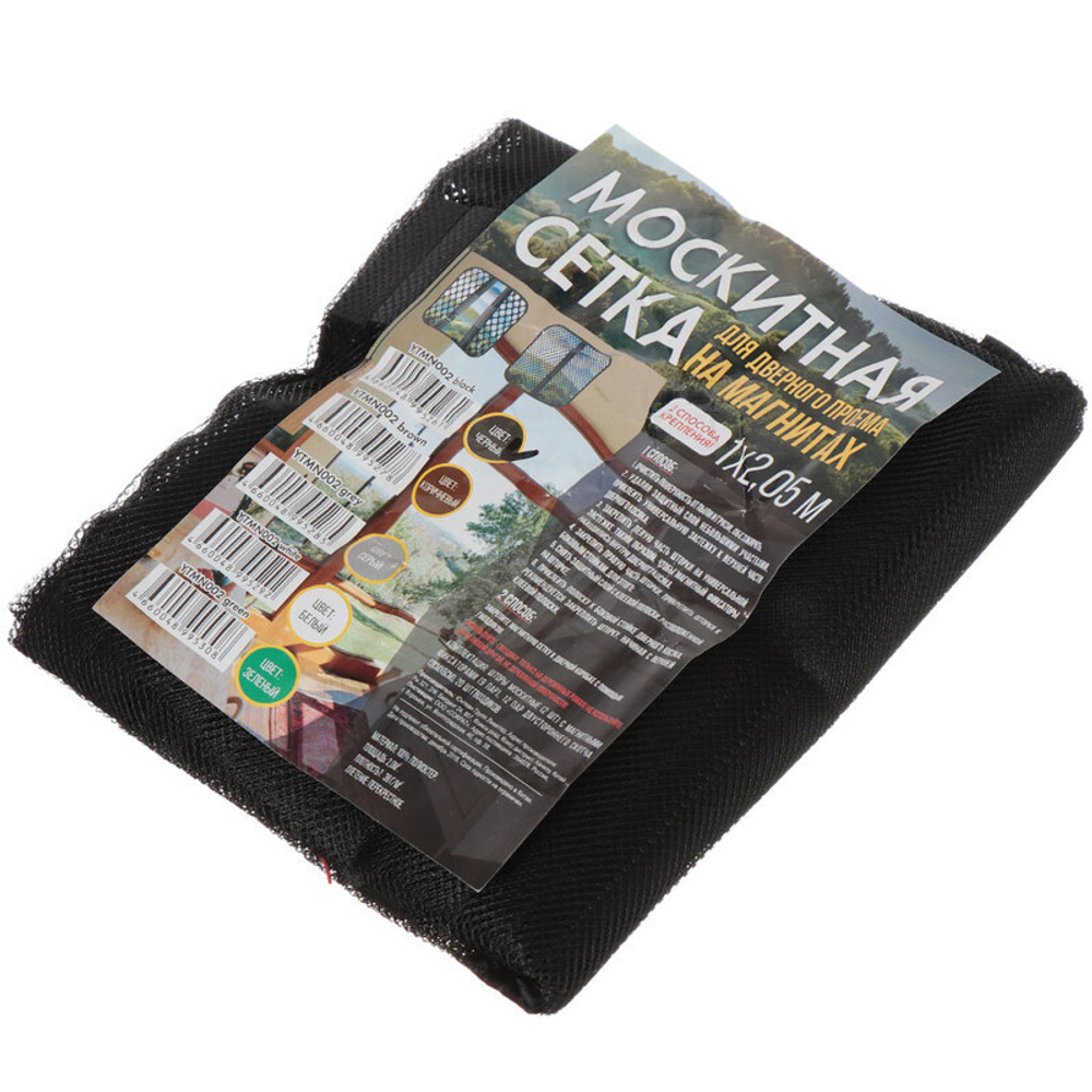 Сетка москитная для двери, 1х2.05 м, на магнитах, липучка, чер, пакет