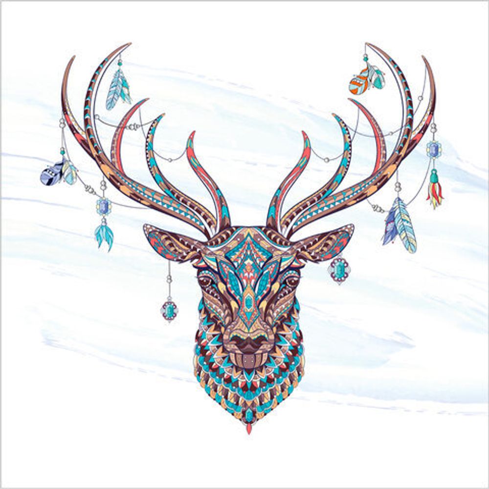 Картина стразами (алмазная мозаика) сияющая 30х30 см, ОСТРОВ СОКРОВИЩ "Этнический олень", без подрамника, 662445