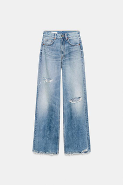 ZARA ДЖИНСЫ TRF WIDE LEG С ВЫСОКОЙ ПОСАДКОЙ И РАЗРЕЗАМИ, СИНИЙ